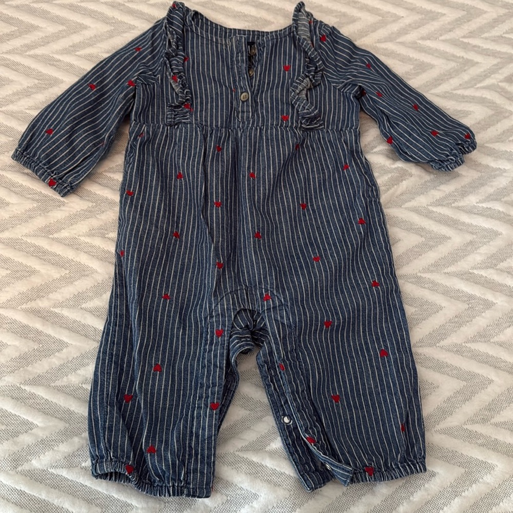 Gap baby denim embroidered heart romper.